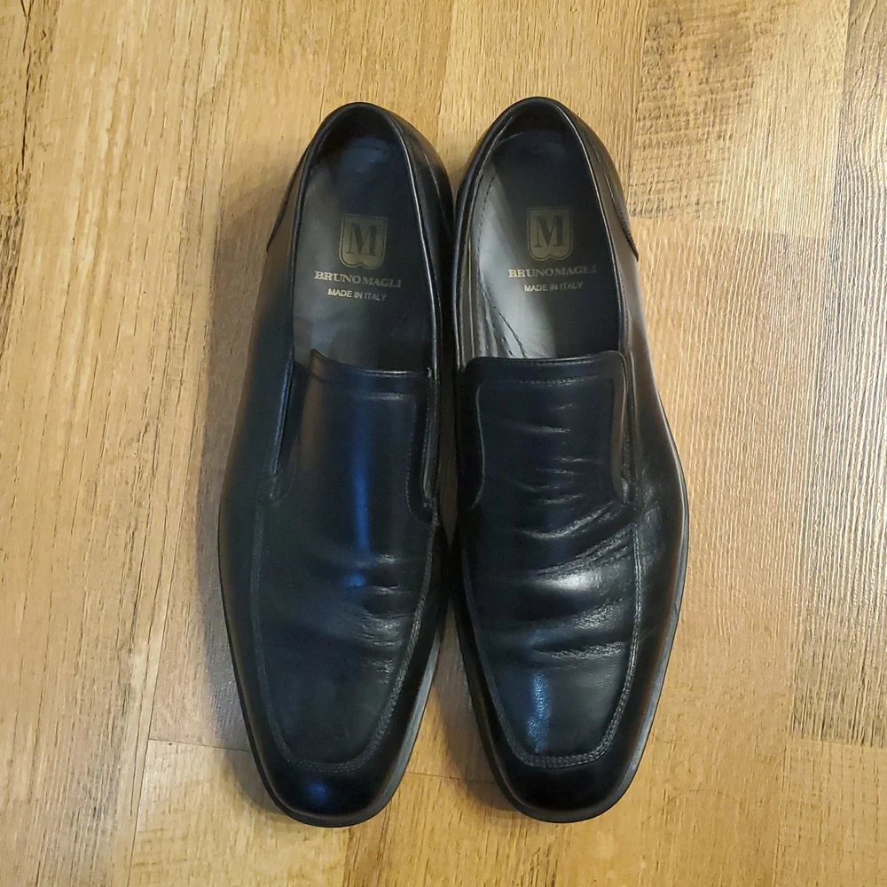 Bruno Magli Black Italian‎ Leather Slip-On Firenze BM600319 Loafers Size 10